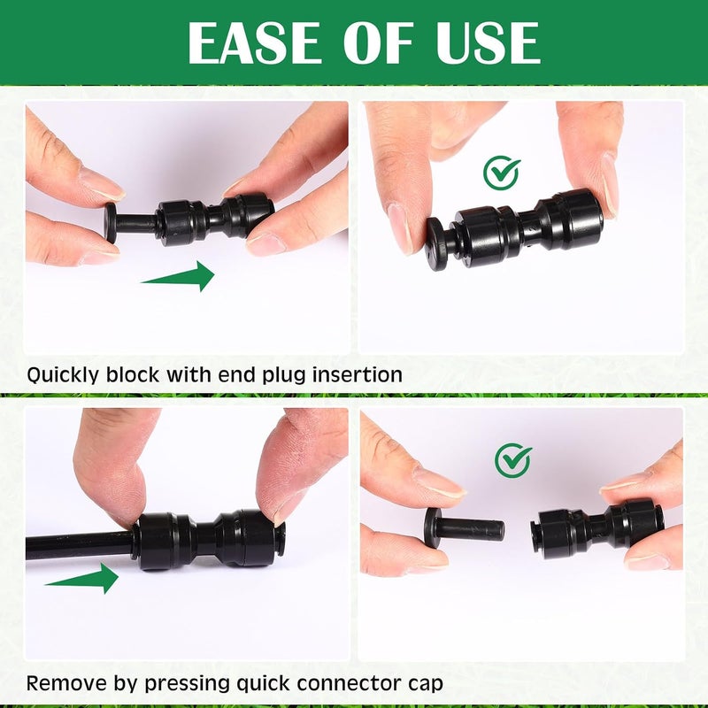 Glooglitter 30 Pcs 1/4" Drip Irrigation Tee Connectors for Tube Quick Connect Parts Fittings for 1/4 Inch(6.35mm) Irrigation Tubing or Sprinkler(Black,End Plug) - Image 5