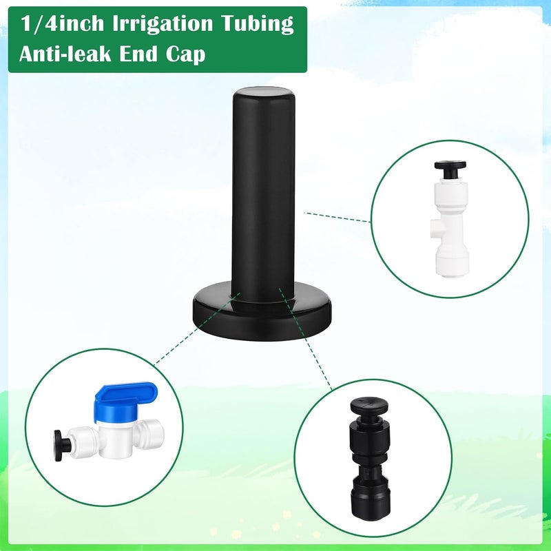 Glooglitter 30 Pcs 1/4" Drip Irrigation Tee Connectors for Tube Quick Connect Parts Fittings for 1/4 Inch(6.35mm) Irrigation Tubing or Sprinkler(Black,End Plug) - Image 3