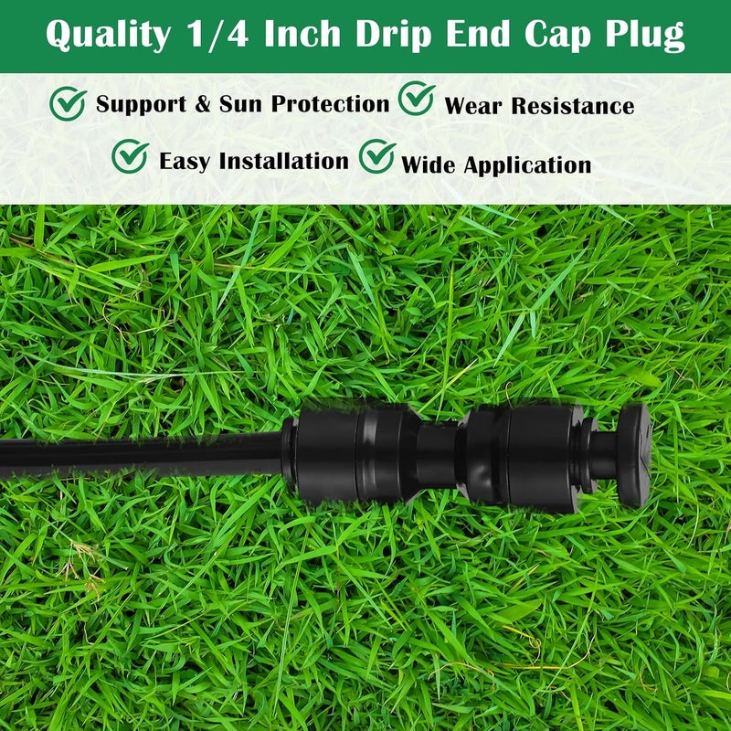 Glooglitter 30 Pcs 1/4" Drip Irrigation Tee Connectors for Tube Quick Connect Parts Fittings for 1/4 Inch(6.35mm) Irrigation Tubing or Sprinkler(Black,End Plug) - Image 4