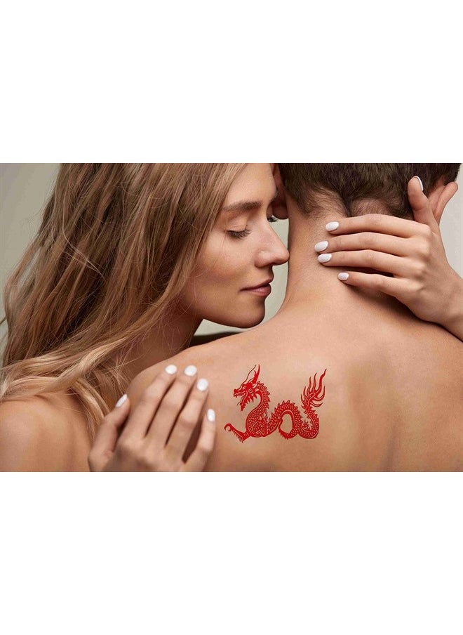 Datewithshower - Temporary Tattoos 6 Sheets Red Cut Out of a Dragon China Zodiac Symbols Tattoo Stickers for Adult Kids Women Men Arms Legs Chest Waist Neck 3.7 X 3.7 Inch Dragon Tattoo - Image 1