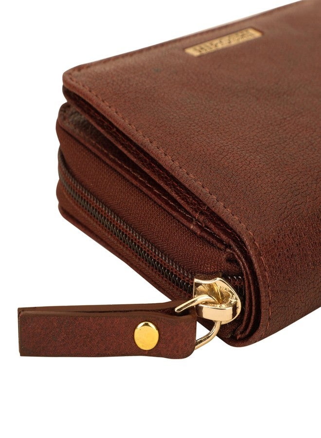 HIROSHI Genuine Leather Women Multipurpose Purse with Card Slots -Tan - Image 4