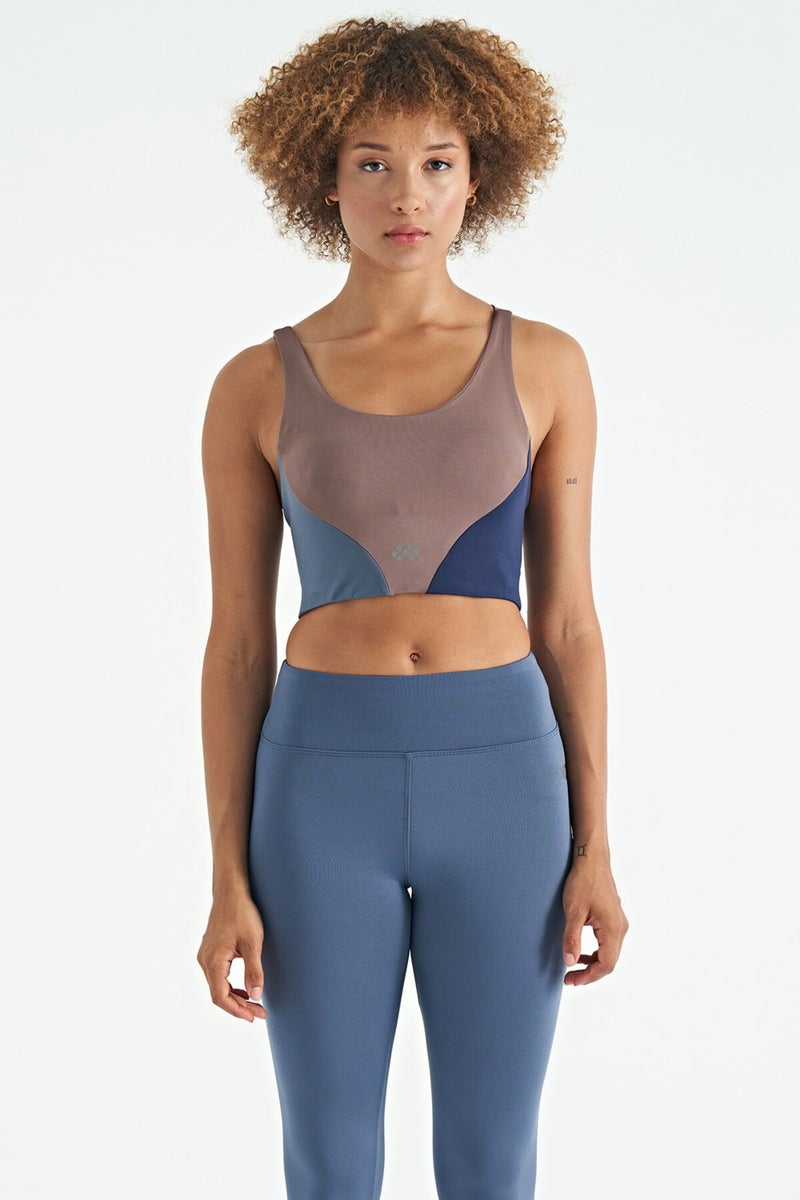 Tommy Life Dusty Rose Logo Printed Color Block Back Cross Detail Diving Fabric Women's Bustier - 97260 - Image 1