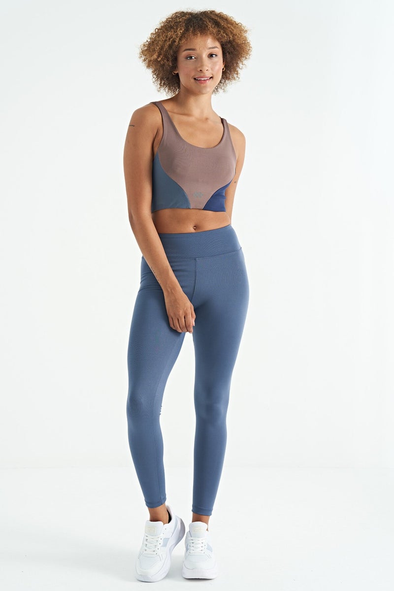 Tommy Life Dusty Rose Logo Printed Color Block Back Cross Detail Diving Fabric Women's Bustier - 97260 - Image 3
