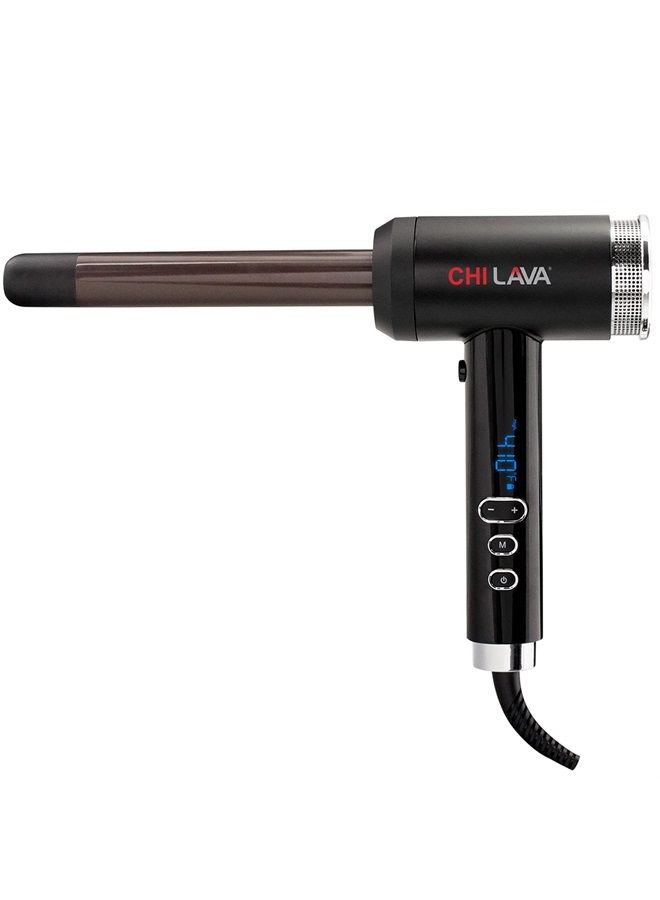 CHI مكواة تجعيد سيراميك من لافا بركانية 1" مع زر تبريد لتثبيت التجاعيد. أسطوانة متينة. انزلاق سلس. لمعان أيوني. ، أسود ، 1 رطل