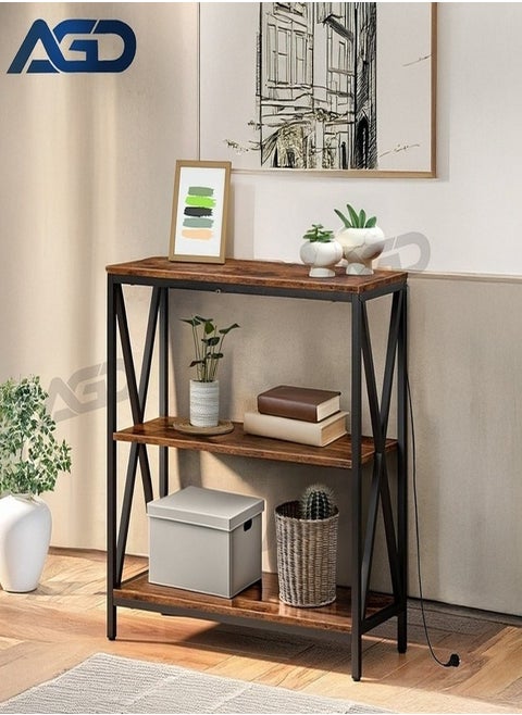 3-Tier Console Table with Charging Base with Storage Shelf and Power Outlet