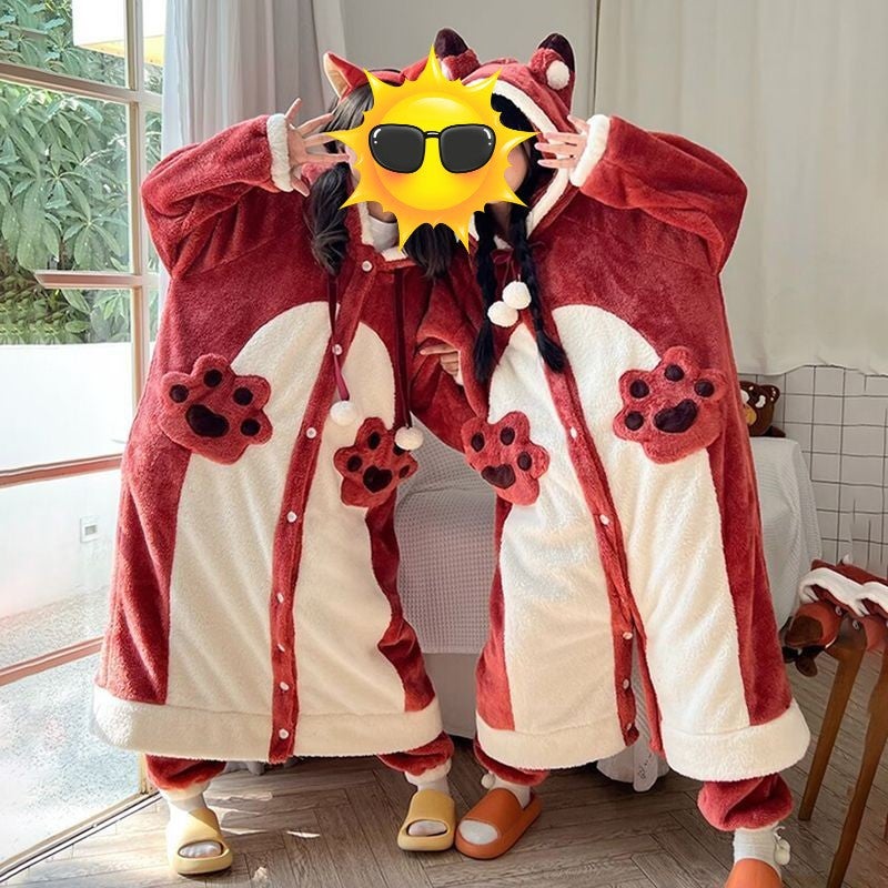 Cute Fox Warm Plush Robe for Women Fox Nightgown (two) 