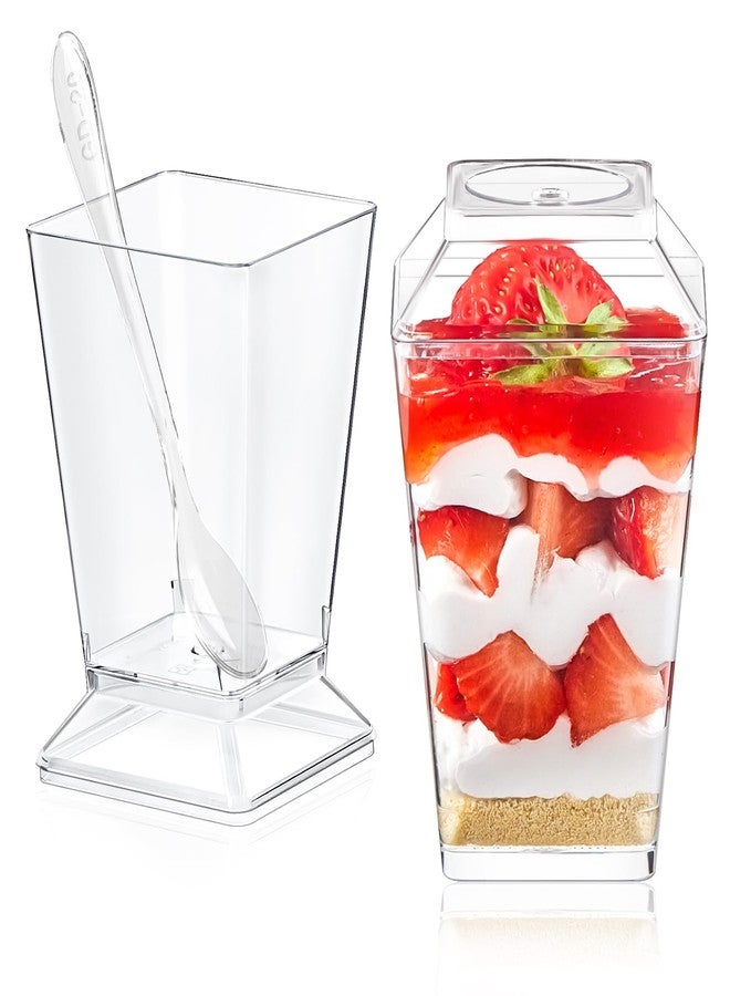 Qeirudu 50 Pack 5 oz Plastic Dessert Cups with Lids and Spoons, Banana Pudding Cups Mini Shooter Cups for Parfait Appetizer Fruit Mousse Jello - Image 1