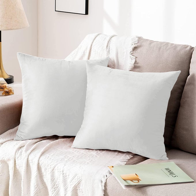 CUSHION COVERS 45 X 45 CM PACK OF 2 DECORATIVE SQUARE THROW PILLOW COVERS LUXURY SOFT WHITE CUSHION COVER FOR SOFA BEDROOM COUCH 18X18 INCHES