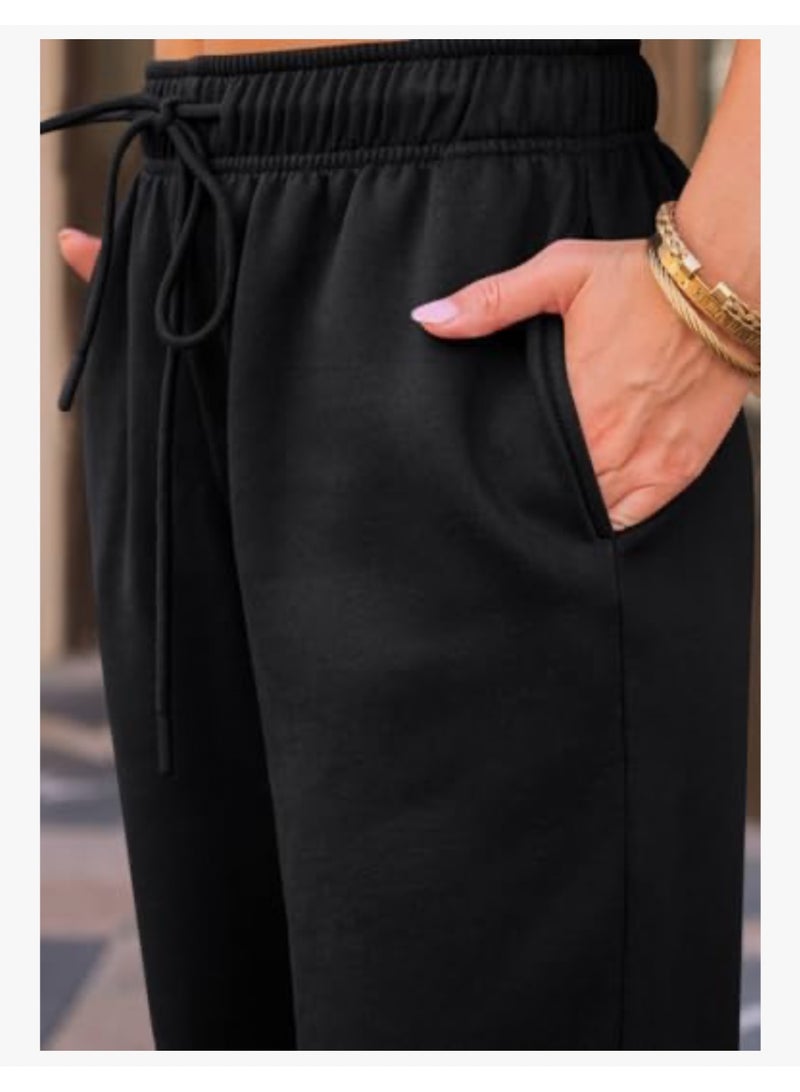 AUTOMET Women’s Fleece Lined Sweatpants, Wide Straight Leg Pants - Image 5