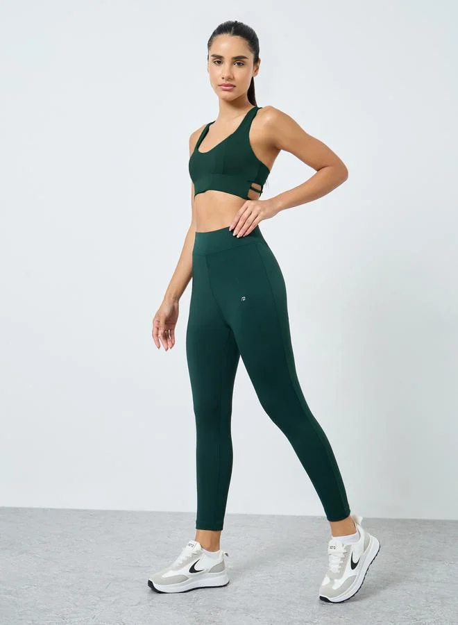 Styli Active green Broad Waistband Basic Leggings for Women | Best Price UAE