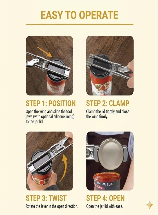 Starshining Adjustable Jar Opener –2026 Stainless Steel Can & Bottle Opener for Weak Hands Seniors Up to 4-Inch Lids,Optional Silicone - Image 2