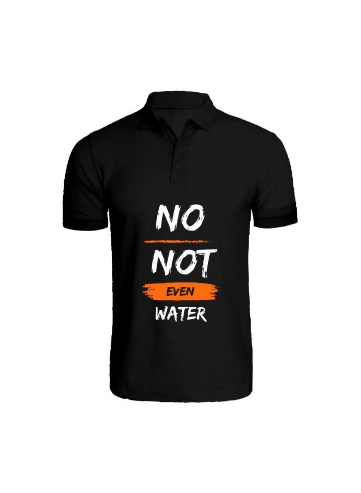 Ramadan Printed Black Tshirt-No Not Even Water-Cotton-XL-Unisex Polo Neck Tshirt-220 GSM