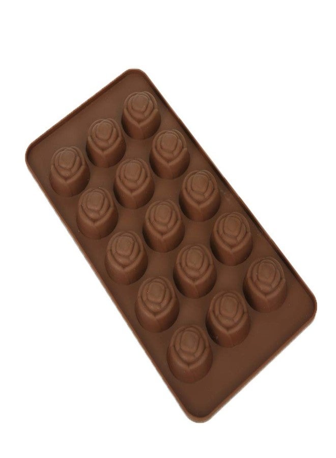 Cake Decor Silicon 15 Cavity New Rose Design Brown Chocolate Mould, Ice Mould, Chocolate Decorating Mould - Image 1