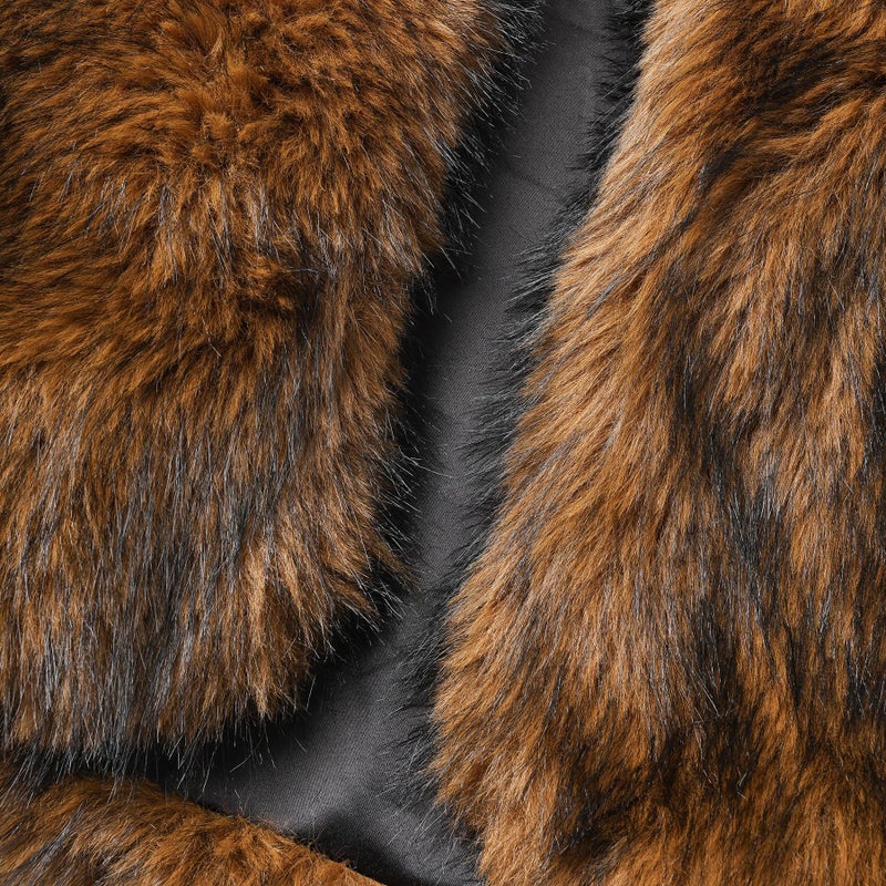 Amazhiyu Women's Faux Fur Cropped Coat Winter Open-front Long Sleeve Jackets Warm Camel, Medium - Image 5