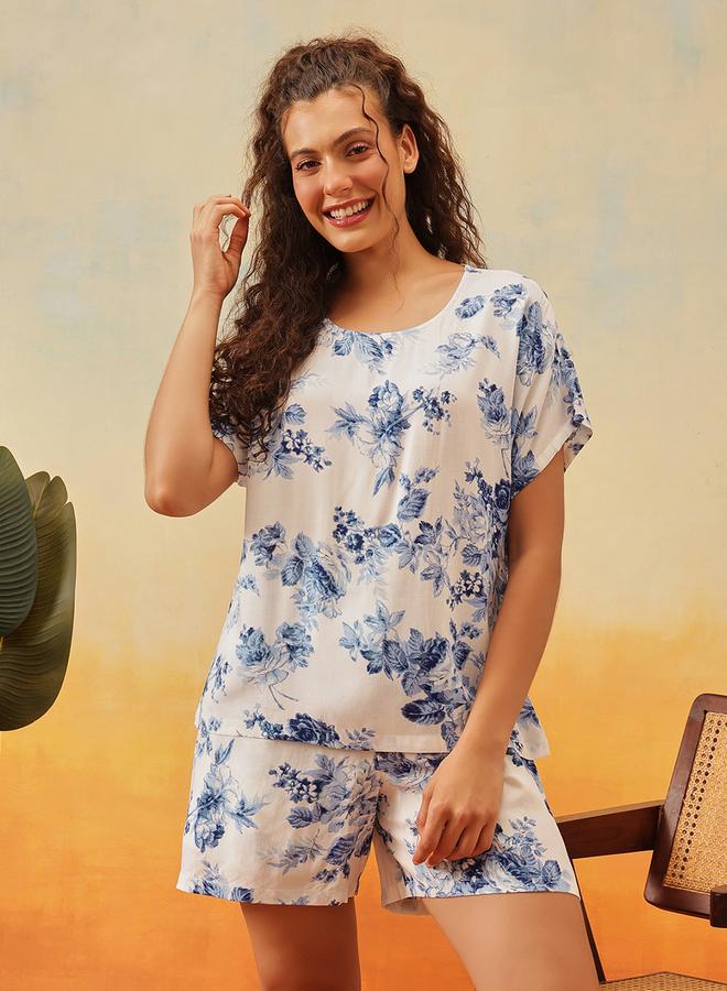Clovia Rayon Floral Print Top and Shorts Set - Image 1