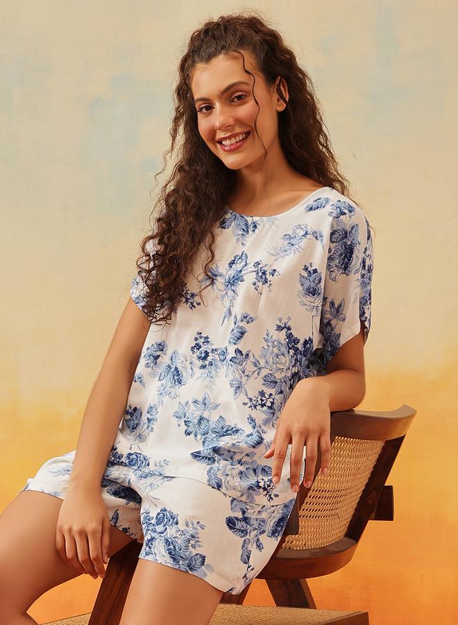 Clovia Rayon Floral Print Top and Shorts Set - Image 2