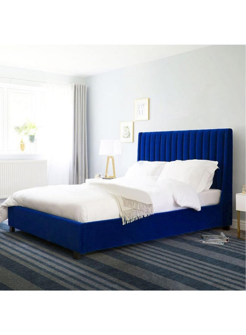 Arabell Wingback Bed Velvet Platform Bed Modern Design Free Installation Catalina Blue Super King Size 200 x 210 Cm