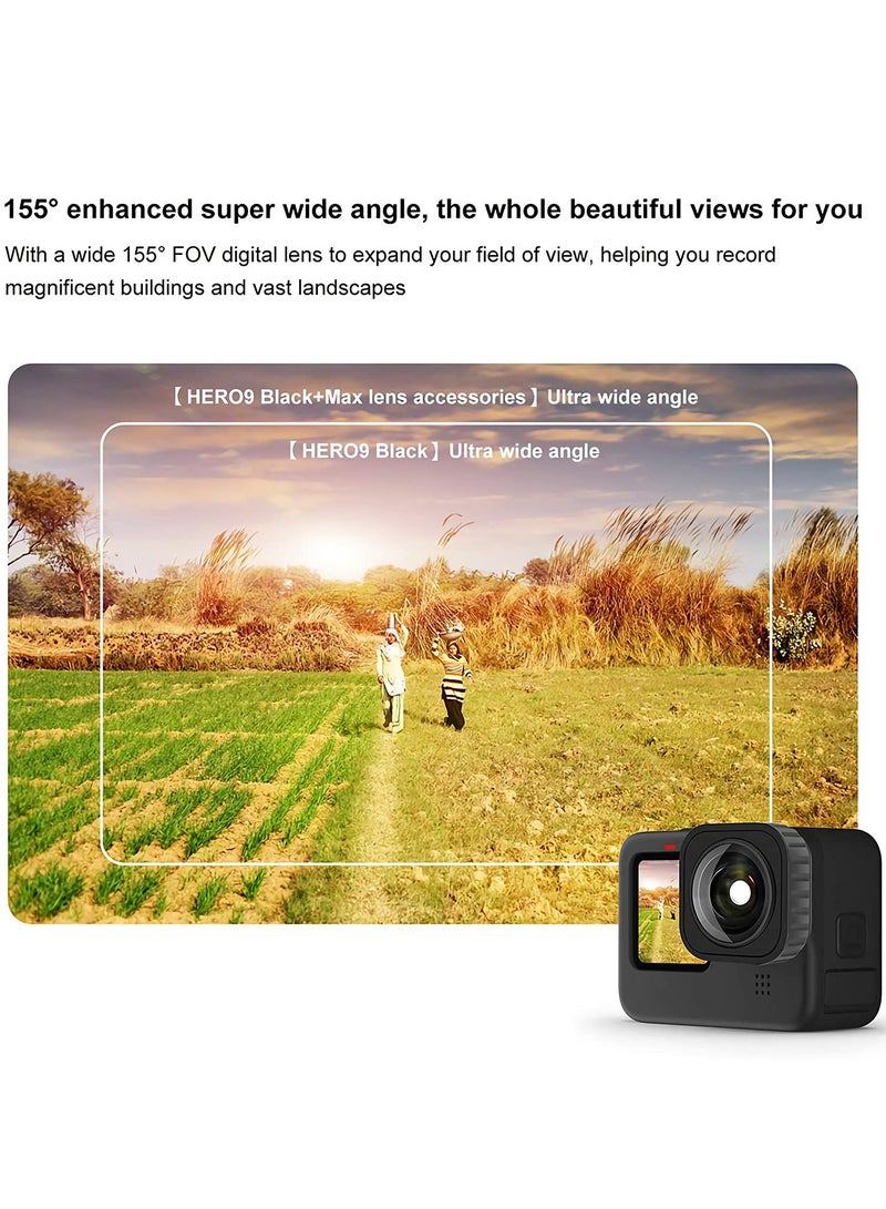 Max Lens Mod for Gopro Hero 11/10 Black/Hero9 Black with 155° Wide Angle Lens, Accessories for Hero 11/10/9, with Adopt Anti-Skid and Waterproof Design - Image 2