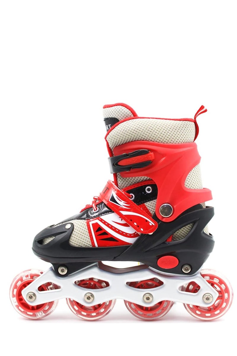 زلاجات مضمنة قابلة للتعديل للأطفال مع عجلات وامضة - تتضمن مجموعة معدات الحماية الكاملة (الخوذة والركبة والكوع والمعصم) - متوفرة بـ 4 ألوان و3 أحجام - Image 4