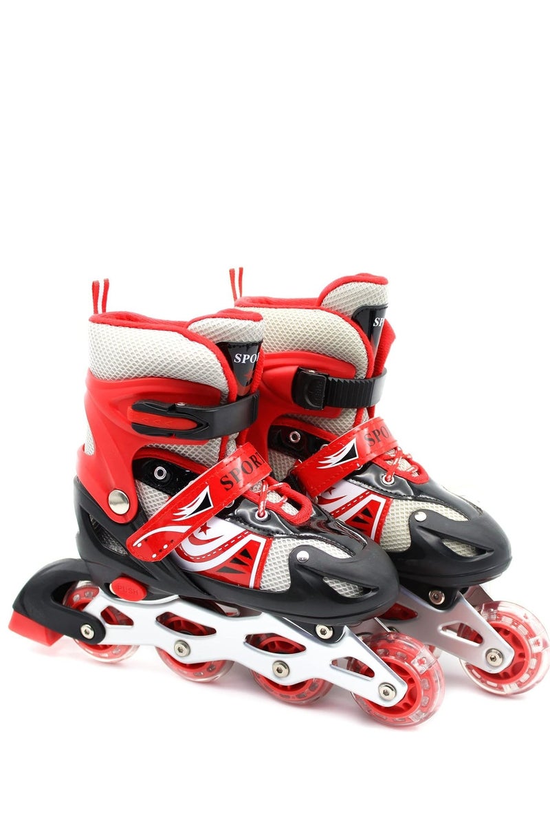 زلاجات مضمنة قابلة للتعديل للأطفال مع عجلات وامضة - تتضمن مجموعة معدات الحماية الكاملة (الخوذة والركبة والكوع والمعصم) - متوفرة بـ 4 ألوان و3 أحجام - Image 2