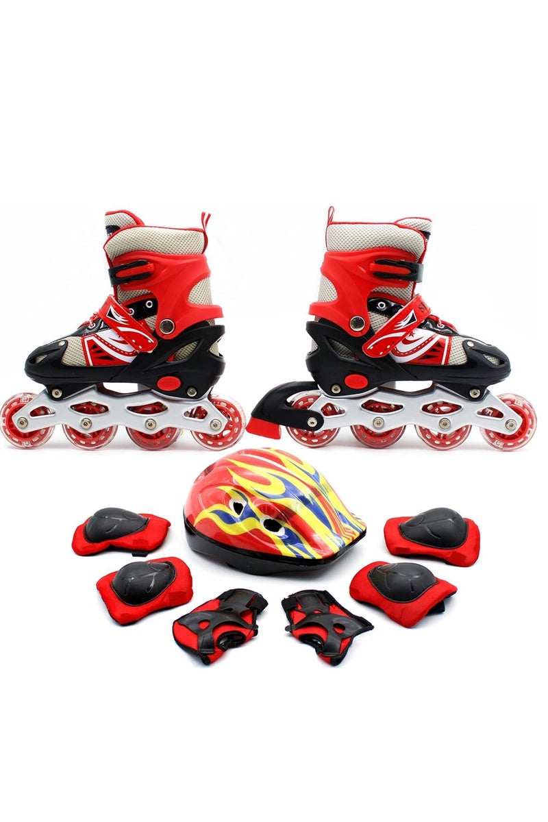 زلاجات مضمنة قابلة للتعديل للأطفال مع عجلات وامضة - تتضمن مجموعة معدات الحماية الكاملة (الخوذة والركبة والكوع والمعصم) - متوفرة بـ 4 ألوان و3 أحجام - Image 1