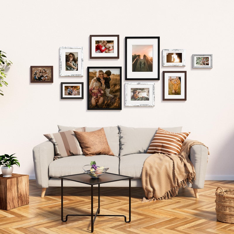 Vittanly 8x10 Picture Frames Set of 4  Display Pictures 5x7 with Mat or 8x10 without Mat  Engineered Wood with Shatter Resistant Plexiglass  Photo Frames for Wall or Tabletop Display  Mixed Colors - Image 3