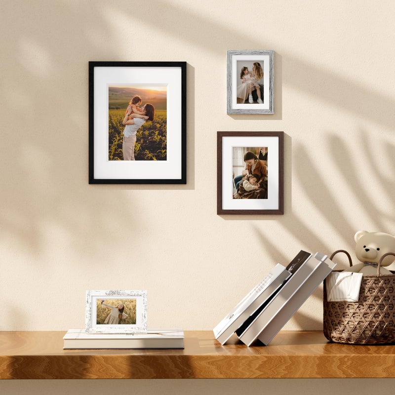Vittanly 8x10 Picture Frames Set of 4  Display Pictures 5x7 with Mat or 8x10 without Mat  Engineered Wood with Shatter Resistant Plexiglass  Photo Frames for Wall or Tabletop Display  Mixed Colors - Image 2