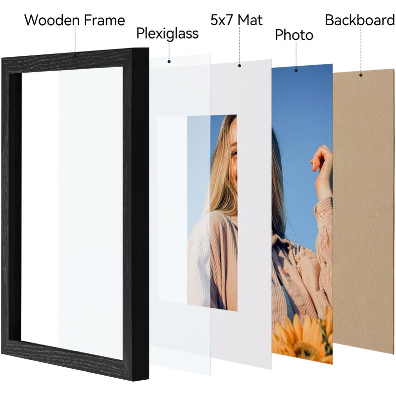 Vittanly 8x10 Picture Frames Set of 4  Display Pictures 5x7 with Mat or 8x10 without Mat  Engineered Wood with Shatter Resistant Plexiglass  Photo Frames for Wall or Tabletop Display  Mixed Colors - Image 4