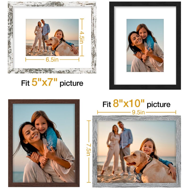 Vittanly 8x10 Picture Frames Set of 4  Display Pictures 5x7 with Mat or 8x10 without Mat  Engineered Wood with Shatter Resistant Plexiglass  Photo Frames for Wall or Tabletop Display  Mixed Colors - Image 5