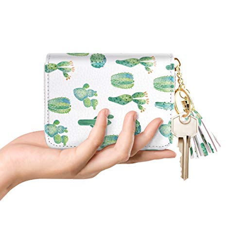 Coco Rossi Women's Small Credit Card Wallet RFID Cute Cactus Card Holder for Women with Kaychain & Keyring, Cactus - Image 4