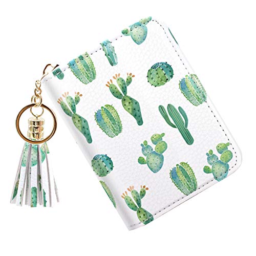 Coco Rossi Women's Small Credit Card Wallet RFID Cute Cactus Card Holder for Women with Kaychain & Keyring, Cactus - Image 3