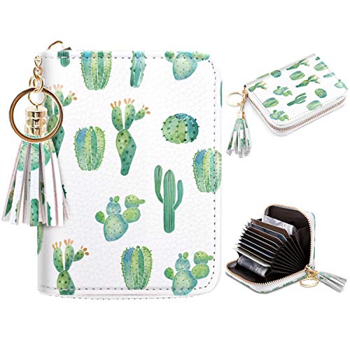Coco Rossi Women's Small Credit Card Wallet RFID Cute Cactus Card Holder for Women with Kaychain & Keyring, Cactus - Image 1