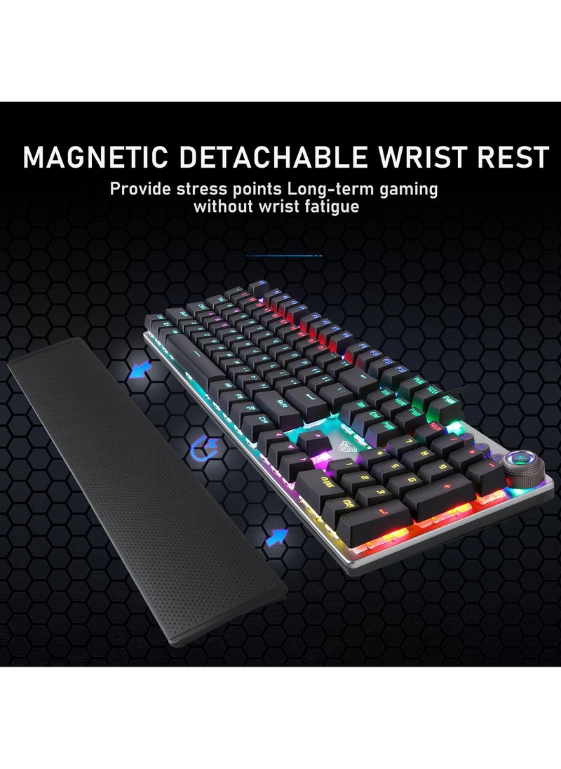 AULA Mechanical Gaming Keyboard NKRO with Wrist Rest RGB Backlit Volume/Lighting Control Knob Fully Programmable 108-Keys Anti-Ghosting Wired Computer Keyboards for Office/Games, Black Switch  - Image 3