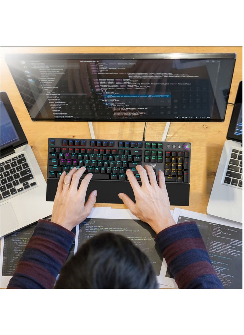 AULA - Mechanical Gaming Keyboard NKRO with Wrist Rest RGB Backlit Volume/Lighting Control Knob Fully Programmable 108-Keys Anti-Ghosting Wired Computer Keyboards for Office/Games, Black Switch - Image 1