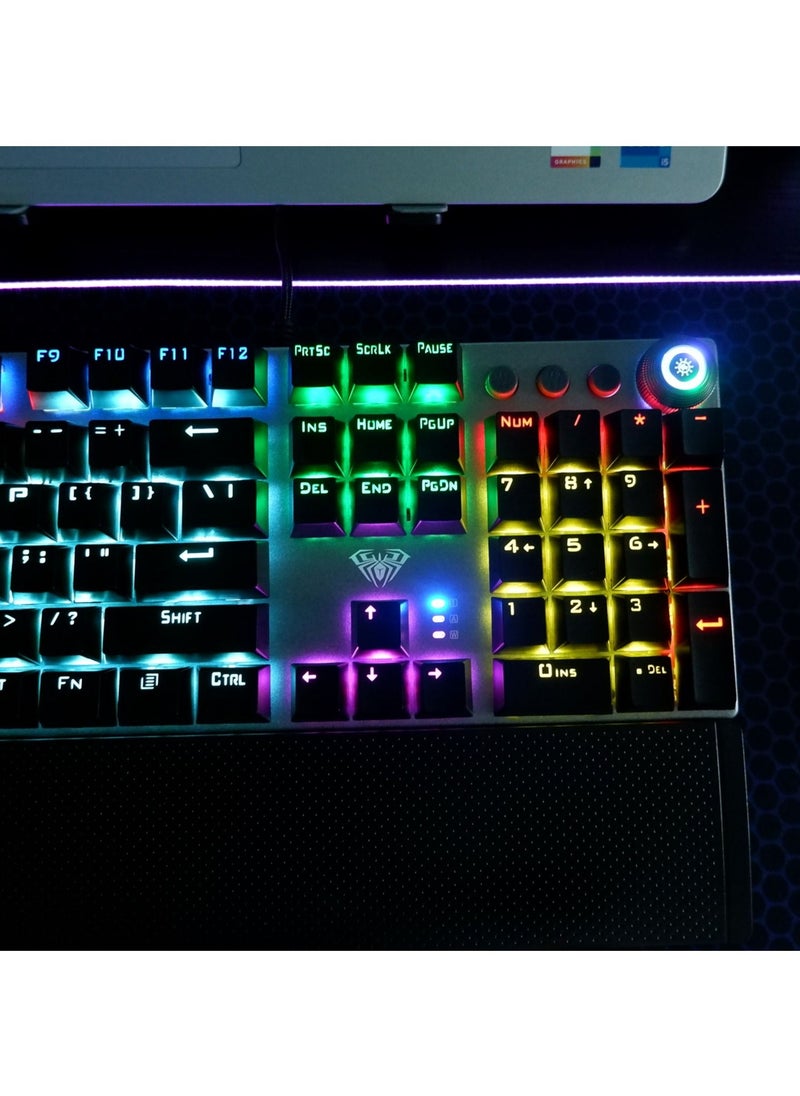 AULA - Mechanical Gaming Keyboard NKRO with Wrist Rest RGB Backlit Volume/Lighting Control Knob Fully Programmable 108-Keys Anti-Ghosting Wired Computer Keyboards for Office/Games, Black Switch - Image 1