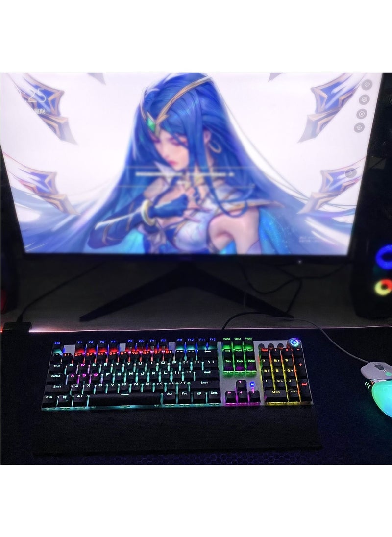 AULA - Mechanical Gaming Keyboard NKRO with Wrist Rest RGB Backlit Volume/Lighting Control Knob Fully Programmable 108-Keys Anti-Ghosting Wired Computer Keyboards for Office/Games, Black Switch - Image 1
