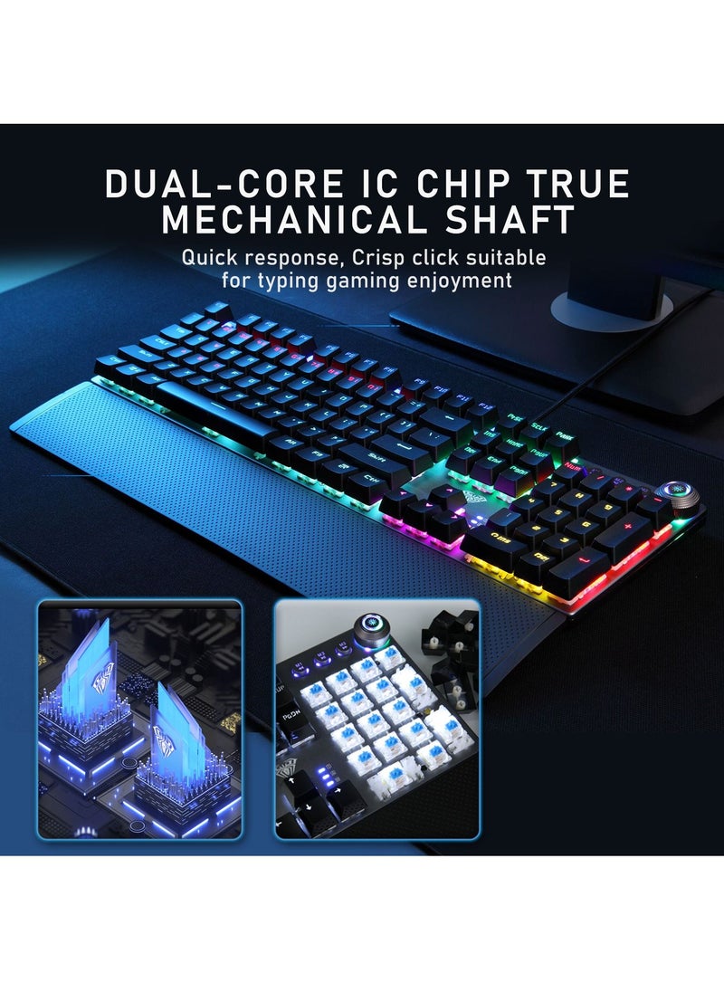 AULA - Mechanical Gaming Keyboard NKRO with Wrist Rest RGB Backlit Volume/Lighting Control Knob Fully Programmable 108-Keys Anti-Ghosting Wired Computer Keyboards for Office/Games, Black Switch - Image 1