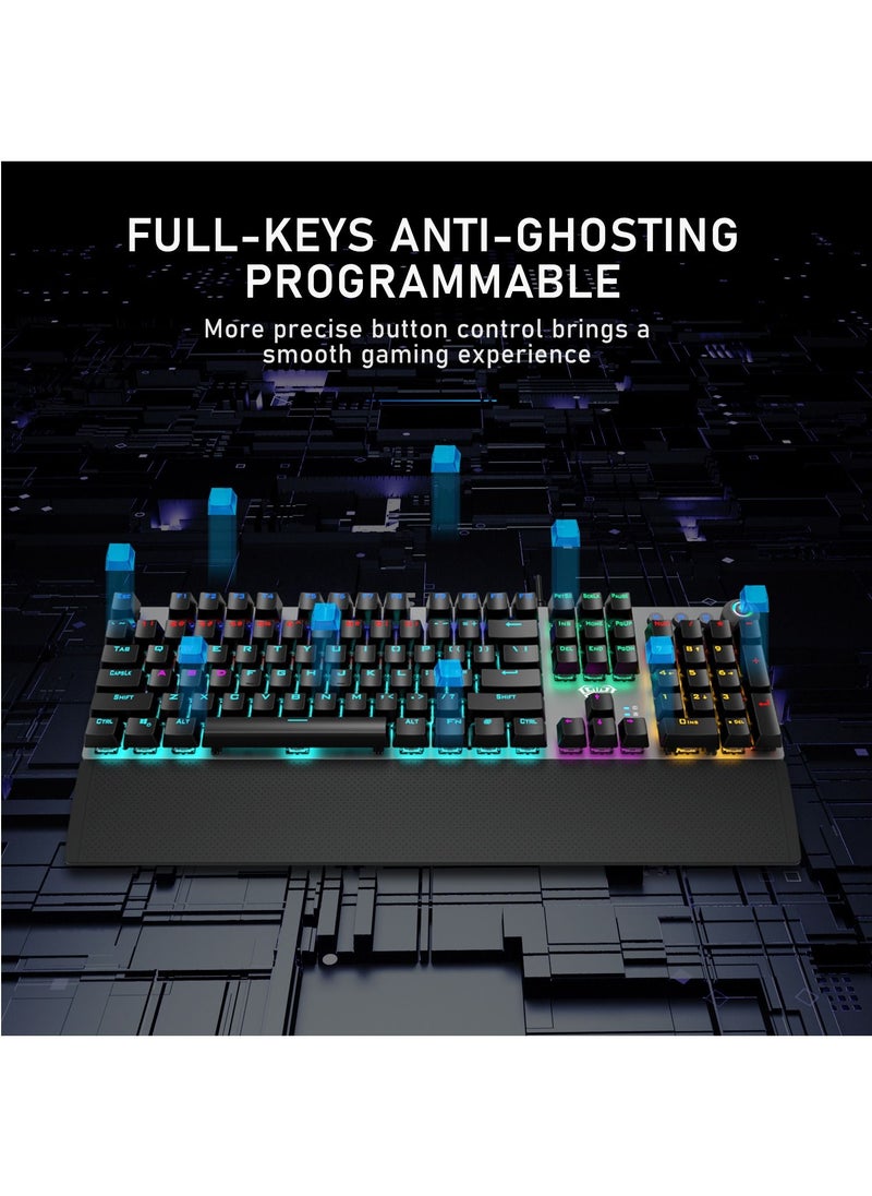 AULA Mechanical Gaming Keyboard NKRO with Wrist Rest RGB Backlit Volume/Lighting Control Knob Fully Programmable 108-Keys Anti-Ghosting Wired Computer Keyboards for Office/Games, Black Switch  - Image 4