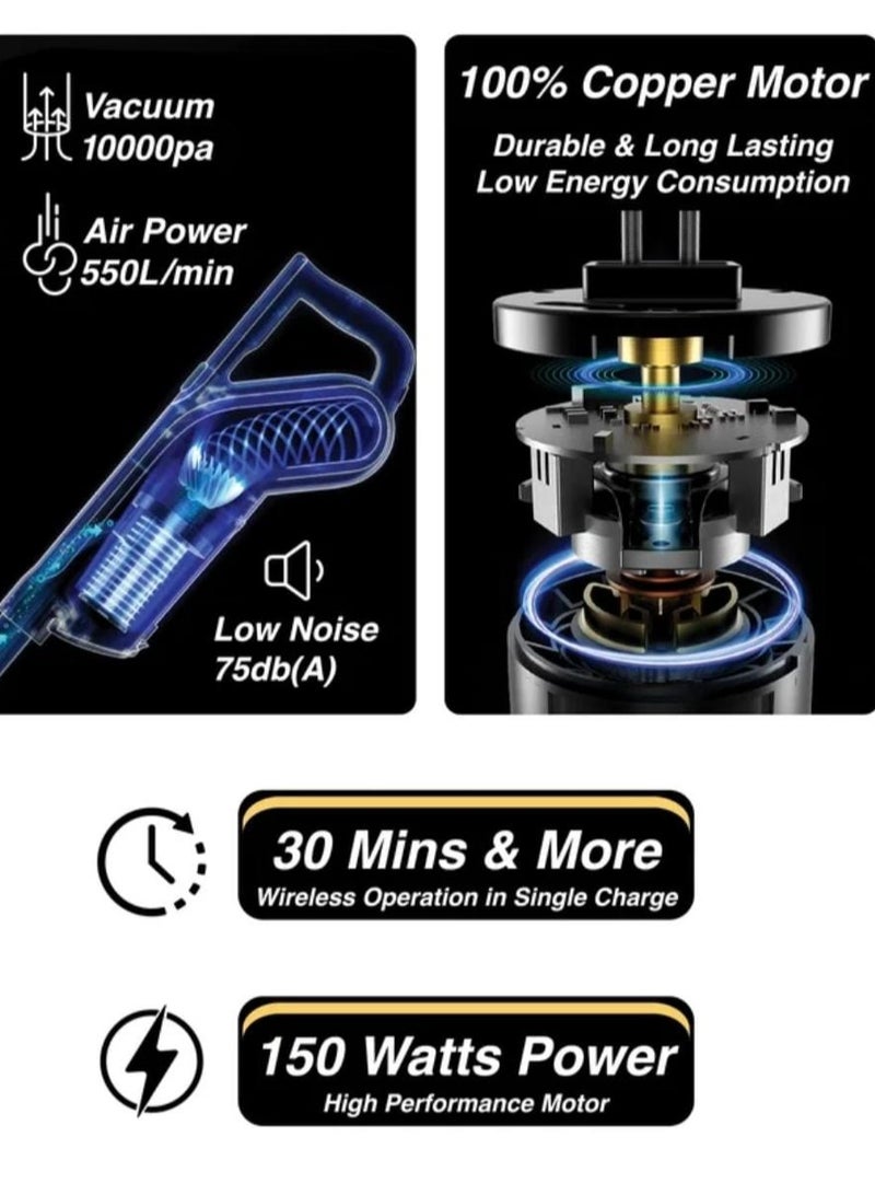 13 in 1 Cordless Rechargeable Vacuum Cleaner - 150W High Power, Lightweight Multi-Functional Stick Vacuum for Home and Car Cleaning - Image 4