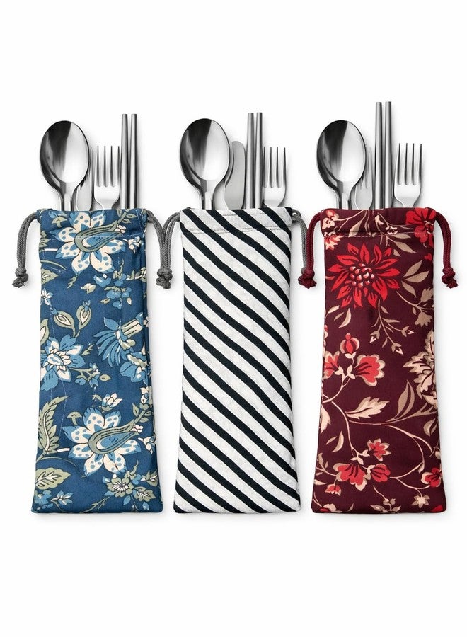SRHV Multi Desing Cotton Drawstring Spoon Bags - Reusable Eco-Friendly Storage Pouches for Chopsticks, Cutlery, and Utensils - Ideal for Travel, Picnic, and Daily Use(8pcs) - Image 1