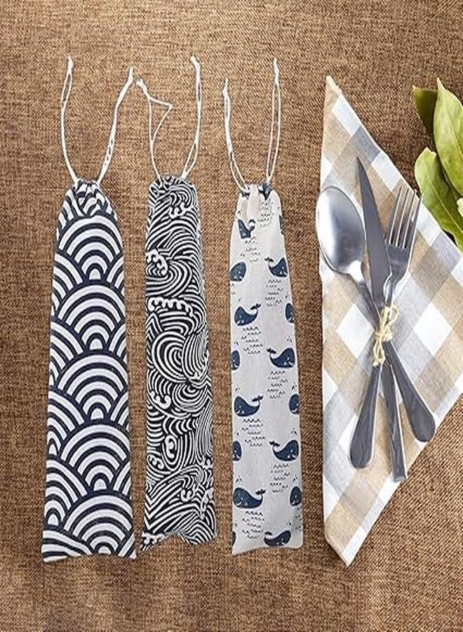 SRHV Multi Desing Cotton Drawstring Spoon Bags - Reusable Eco-Friendly Storage Pouches for Chopsticks, Cutlery, and Utensils - Ideal for Travel, Picnic, and Daily Use(8pcs) - Image 5