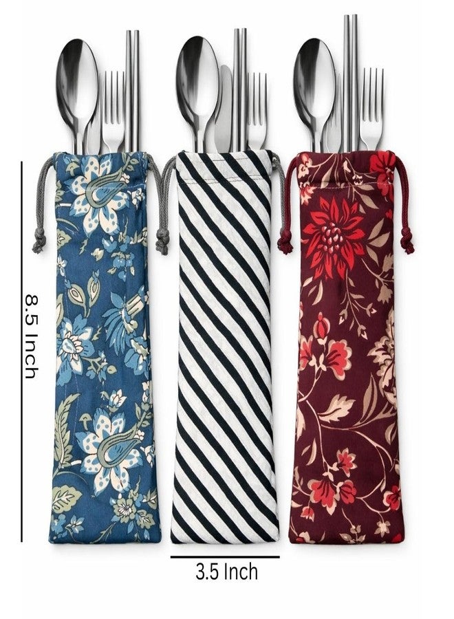 SRHV Multi Desing Cotton Drawstring Spoon Bags - Reusable Eco-Friendly Storage Pouches for Chopsticks, Cutlery, and Utensils - Ideal for Travel, Picnic, and Daily Use(8pcs) - Image 2