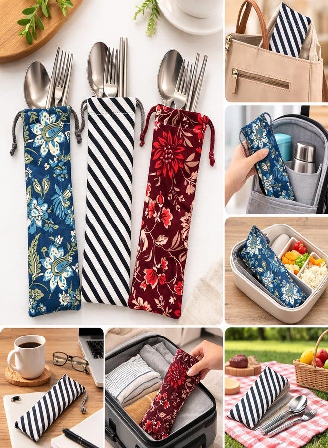 SRHV Multi Desing Cotton Drawstring Spoon Bags - Reusable Eco-Friendly Storage Pouches for Chopsticks, Cutlery, and Utensils - Ideal for Travel, Picnic, and Daily Use(8pcs) - Image 4