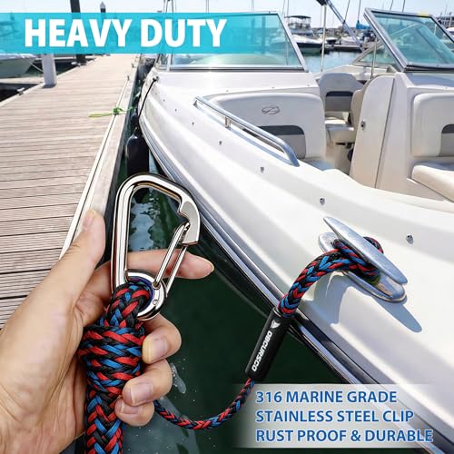 Obcursco Bungee Dock Lines for Boat, Docking Rope with 316 Stainless Steel Clips, Accessories for Jet Ski, PWC, SeaDoo, Pontoon, Center Console, Sets of Two(4ft & 6ft) Black/Red/Blue - Image 4