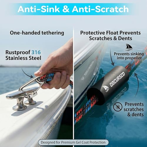 Obcursco Bungee Dock Lines for Boat, Docking Rope with 316 Stainless Steel Clips, Accessories for Jet Ski, PWC, SeaDoo, Pontoon, Center Console, Sets of Two(4ft & 6ft) Black/Red/Blue - Image 2