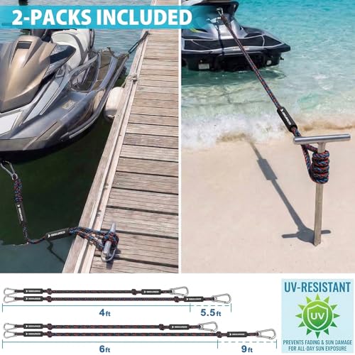 Obcursco Bungee Dock Lines for Boat, Docking Rope with 316 Stainless Steel Clips, Accessories for Jet Ski, PWC, SeaDoo, Pontoon, Center Console, Sets of Two(4ft & 6ft) Black/Red/Blue - Image 3