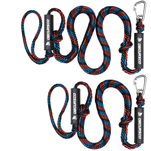 Obcursco Bungee Dock Lines for Boat, Docking Rope with 316 Stainless Steel Clips, Accessories for Jet Ski, PWC, SeaDoo, Pontoon, Center Console, Sets of Two(4ft & 6ft) Black/Red/Blue - Image 1