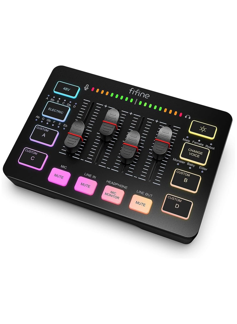 FIFINE - SC3 AmpliGame Gaming Audio Mixer, with XLR Microphone Interface, Individual Control, Volume Fader, Mute Button, 48V Phantom Power - Image 1