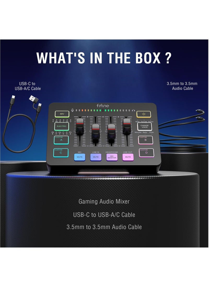 FIFINE - SC3 AmpliGame Gaming Audio Mixer, with XLR Microphone Interface, Individual Control, Volume Fader, Mute Button, 48V Phantom Power - Image 1