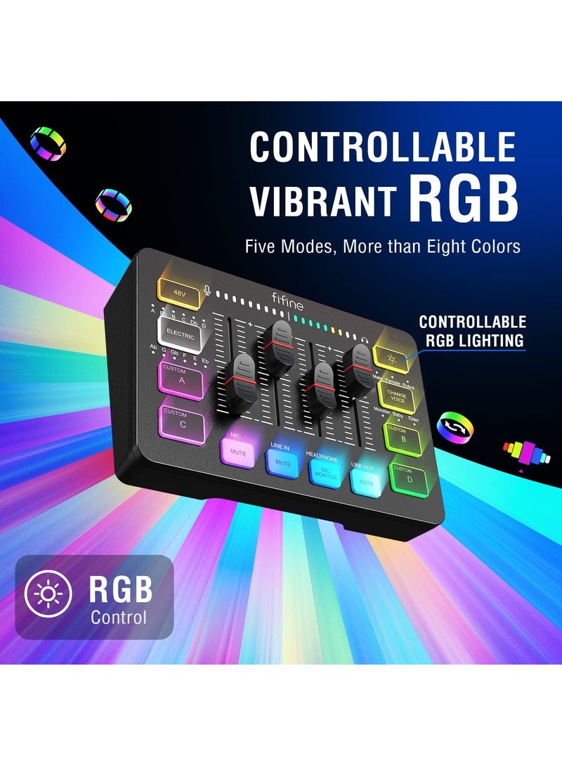 FIFINE - SC3 AmpliGame Gaming Audio Mixer, with XLR Microphone Interface, Individual Control, Volume Fader, Mute Button, 48V Phantom Power - Image 1